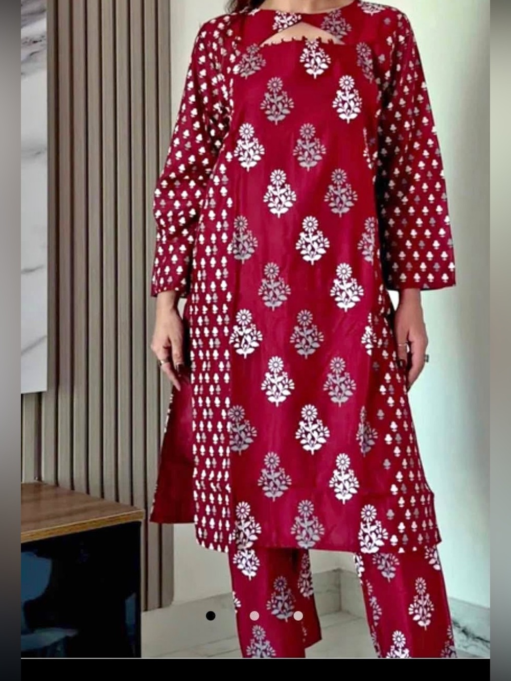 Red Metallic Print Long Kurta